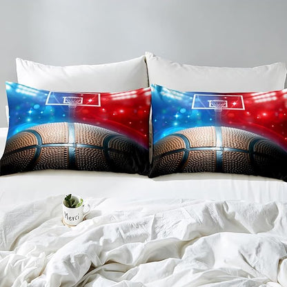 Erosebridal Basketball Comforter Set Full for Kids Boys Teens Men,Sport Basketball Bedding Set Ball Games Down Comforter Red Blue Basketball Court Quilt Duvet Set Sports Room Decor 2 Pillow Cases