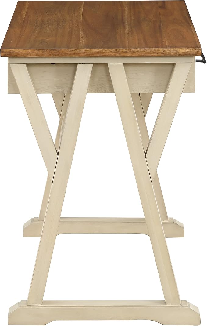 OSP Home Furnishings Jericho Rustic 42 Inch Writing Desk with 2 Drawers and Burnished Decorative Hardware, Antique White