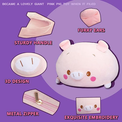 Stuffed Animal Storage Bean Bag Chair Cover for Kids Pink Pig Plush Bean Bag Chair for Girls Large Size Toy Organizer Cover Only Without Filling
