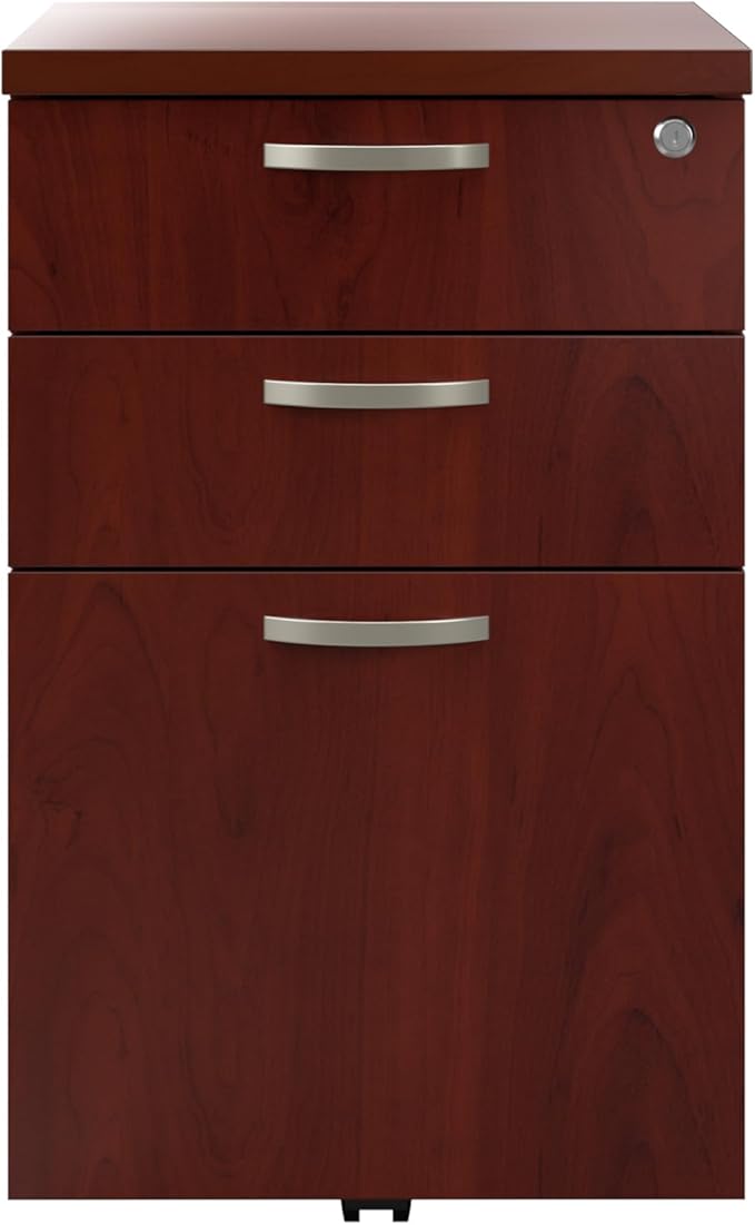 Bush Business Furniture Office in an Hour 3 Rolling File Cabinet | Mobile Under Desk Drawers for Letter, Legal, and A4-size Document Storage, Hansen Cherry