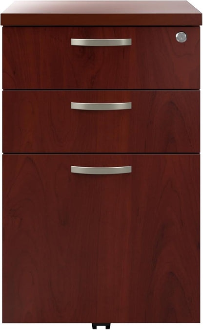 Bush Business Furniture Office in an Hour 3 Rolling File Cabinet | Mobile Under Desk Drawers for Letter, Legal, and A4-size Document Storage, Hansen Cherry
