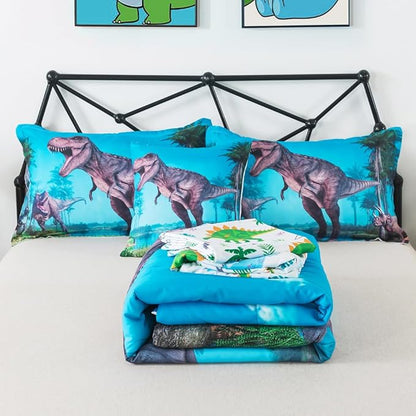 ADASMILE A & S Dinosaur Comforter Twin for Boys Dinosaur Twin Bedding Set for Kids 6 Pieces Dinosaur Comforter Set with Dinosaur Sheets Bed in A Bag T-Rex Dinosaur Comforter and Sheets Set Home Decor