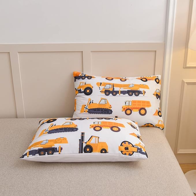NTBED Construction Truck Comforter Set for Boys Kids Vehicles Excavator Cars Lightweight Microfiber Bedding Sets (White,Full)