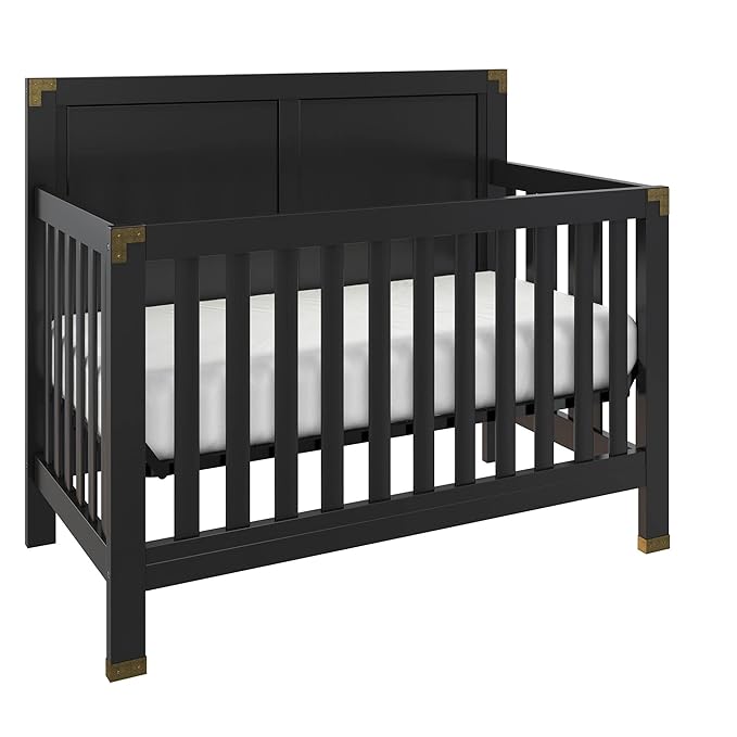 Baby Relax Miles 5-in-1 Convertible Crib, Solid Pine Wood, Black