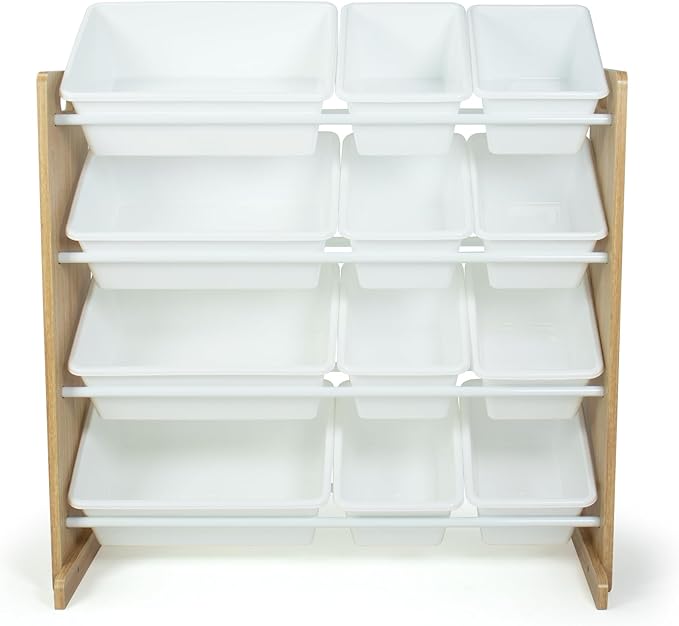 Humble Crew, Natural Wood/White Kids Toy Organizer with 12 Storage Bins