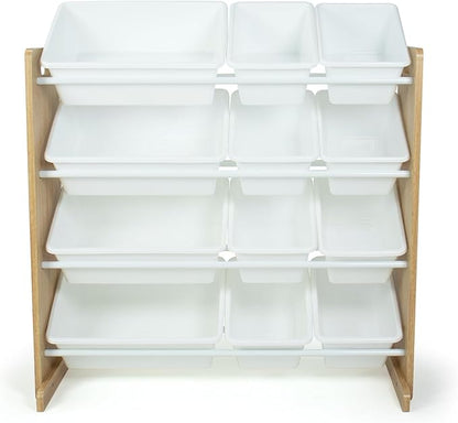Humble Crew, Natural Wood/White Kids Toy Organizer with 12 Storage Bins