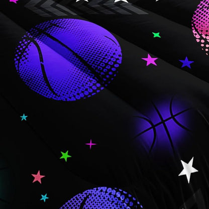 Datura home Kids Comforter Set Glowing Basketball Printed Pattern Bedding Set with 1 Comforter and 2 Pillowcases for Girls Boys Bedroom All Season(Basketball1 Full)