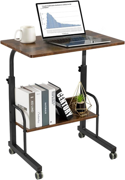 SIDUCAL Mobile Laptop Cart, Rolling Desk Adjustable Height, Rolling Computer Cart, Portable Laptop Desk, Small Adjustable Desk, Rolling Laptop Desk, Small Portable Desk with Wheels 23.6'' Rustic Brown