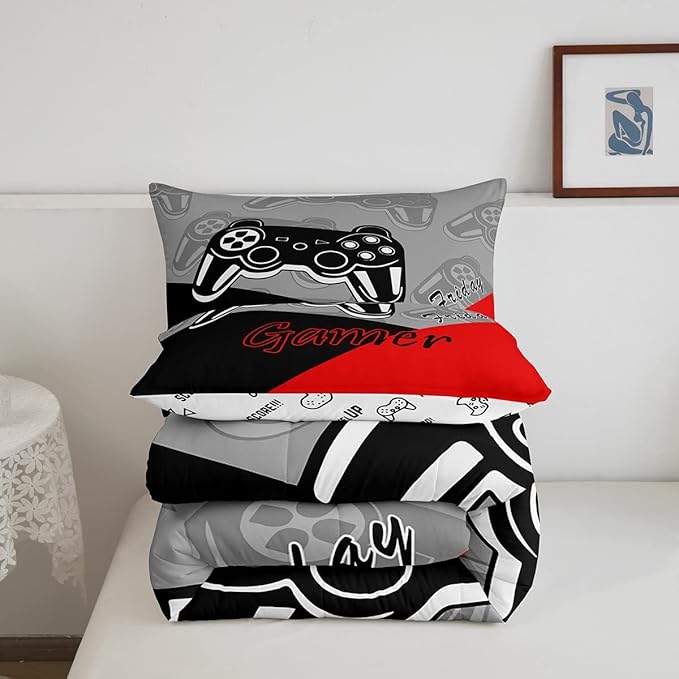 Feelyou Gamer Comforter Set for Boys Teens Gaming Bedding Set Video Game Contoller Home Decor for Kids Down Alternative Comforter Full Size 3 Pieces 1 Comforter with 2 Pillowcases