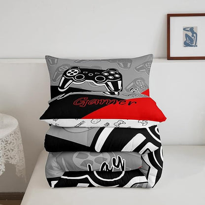 Feelyou Gamer Comforter Set for Boys Teens Gaming Bedding Set Video Game Contoller Home Decor for Kids Down Alternative Comforter King Size 3 Pieces 1 Comforter with 2 Pillowcases