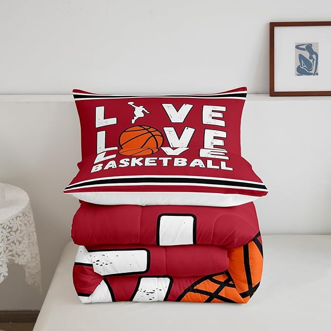 Feelyou Basketball Bedding Set Queen Size Gaming Sports Comforter Set for Kids Boys Girls Decor Ball Games Comforter Gift for Basketball Lover Duvet Set Bedroom Quilt Set