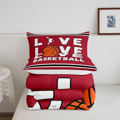 Feelyou Basketball Bedding Set Queen Size Gaming Sports Comforter Set for Kids Boys Girls Decor Ball Games Comforter Gift for Basketball Lover Duvet Set Bedroom Quilt Set