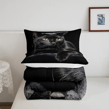 Erosebridal Black Cat Comforter Set Full 3D Cat Duvet Insert for Kids Girls Boys Cat Lover Cute Farmhouse Domestic Pet Animal Bedding Set Cute Cat Down Comforter Soft Warm Quilt Set Bedroom Decor