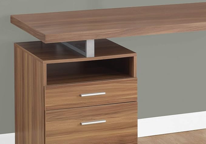 Monarch Specialties Computer Writing Desk for Home & Office Laptop Table with Drawers Open Shelf and File Cabinet-Left or Right Set Up, 60" L, Walnut