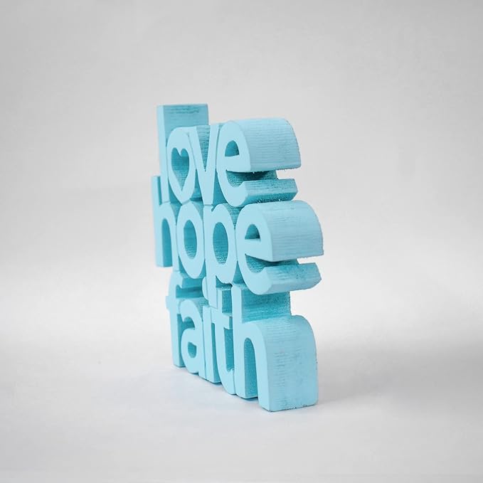 Love Hope Faith Blue, Aesthetic table decor for home or office, desk or Shelf. Quirky room decoration showpiece, ideal for birthday gift, corporate gift, and inspiring wall decor.