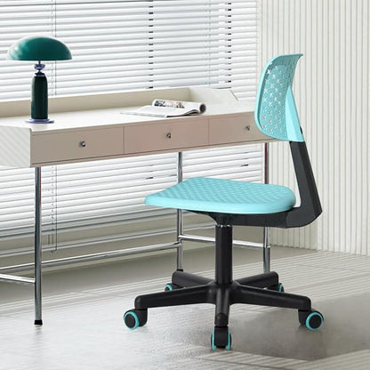 Desk Chair Armless Cute Office Chair, Low Back Rolling Home Office Task Chair Adjustable Swivel Study Chair for Girls Teens Adults Children Kids, Turquoise