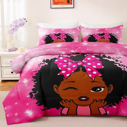 Black Girl Comforter Set Twin for Kids Teens,Black Girl Magic Bedding Set,African American Girl Inspirational Quotes Comforter Set,Black Princess Bed Bedroom Set