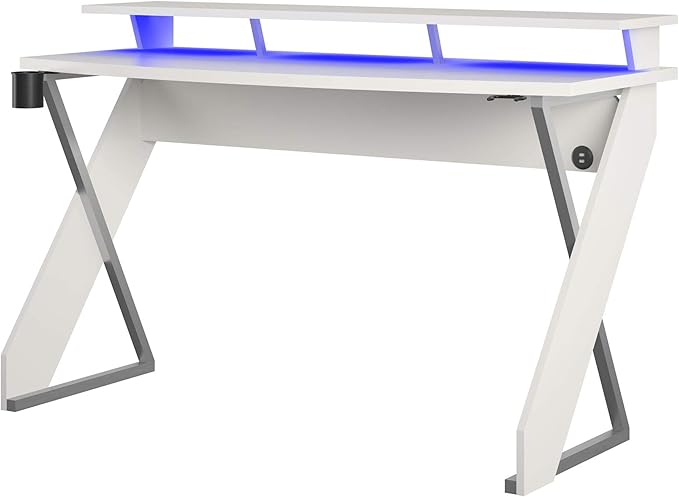 Xtreme Riser, Ergonomic, Home Office, Work Table, Computer, Gaming Room Desk, Monitor Stand, Cup Holder, Headphone Hook, White