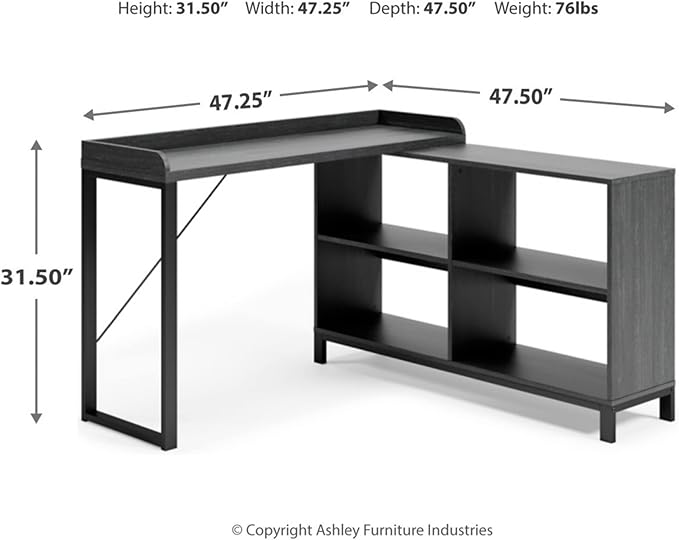 Signature Design by Ashley Yarlow Industrial Home Office L-Shaped Desk with Cube Storage, Black