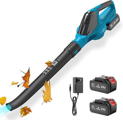 Leaf Blower Cordless with Battery and Charger, 21V Brushless 8000mAh 5 Speeds Adjustable Cordless Battery Powered Blower for Lawn Care, Electric Leaf Blower Cordless with 2 Batteries Cordless Blower