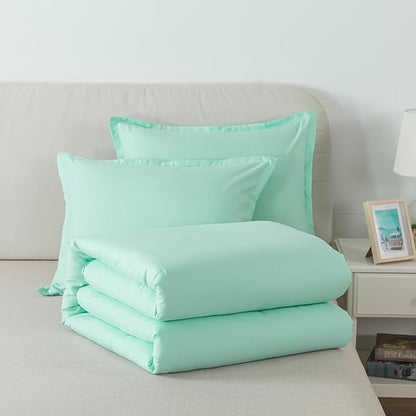 Sage Green Comforter Set King Size, Solid Lightweight Skin-Friendly Boho Bedding Set & Collections, Breathable Fluffy Microfiber 3 PCS (104"x90") Comforter Set for All Seasons