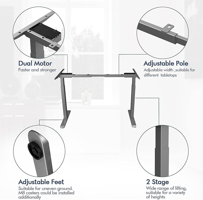 AIMEZ0 Dual Motor Electric Sit Stand Desk Standing Desk Frame Adjustable Height 27.4-45.6 inches DIY Motorized Computer Desk for Home and Office Gray (Frame Only)