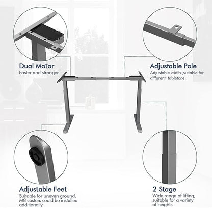 AIMEZ0 Dual Motor Electric Sit Stand Desk Standing Desk Frame Adjustable Height 27.4-45.6 inches DIY Motorized Computer Desk for Home and Office Gray (Frame Only)