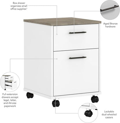 Bush KWF116G2W-03 2-Drawer Mobile File Cabinet Ltr/Lgl Shiplap Gray/Pure White 15.51-Inch