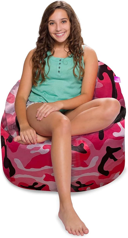 Posh Creations Structured Comfy Bean Bag Chair for Gaming, Reading and Watching TV, Sonoma Lounge, Nylon - Camo Pink and Black