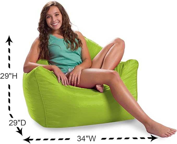 Posh Creations Structured Comfy Bean Bag Chair for Gaming, Reading, and Watching TV, Malibu Lounge, Soft Nylon-Lime