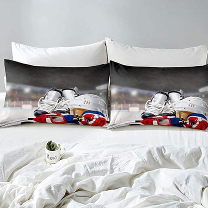 Erosebridal Ice Hockey Comforter Set King, Hockey Player Down Comforter for Kids Boys Girls Teens Juvenile, Sports Game Duvet Set, Soft Winter Quilted Duvet Sports Bedroom Decor for All Season