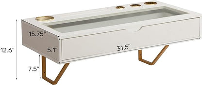 ALIMORDEN Floating Shelf with Drawer,Floating Drawer for Bathroom, White Wall Mounted Desk,Pull Out Drawer, 31 inch Surface, Floating Wall Desk, Hanging Desk, White
