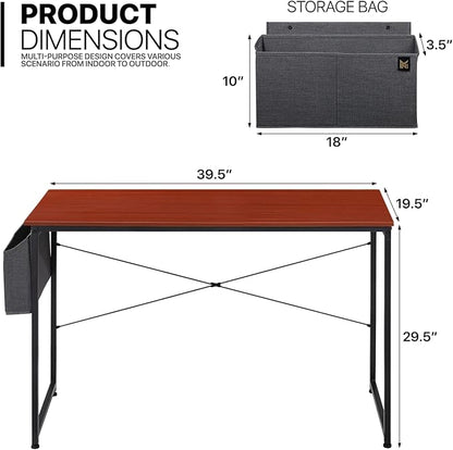 MoNiBloom Home Office Computer Desk with Storage Bag, 40" Writing Study Modern Simple Style Laptop Table, Teak Color