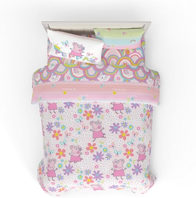Franco Peppa Pig Kids Bedding Super Soft Comforter and Sheet Set with Sham, 7 Piece Full Size, (Officially Licensed Product)
