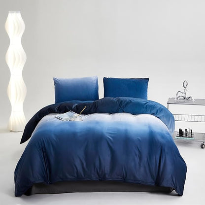 Wellboo Gradient Blue Velvet Comforter Twin Fluffy Blue White Bedding Comforters Women Men Ocean Sea Blue Velvet Quilts Modern White and Sky Blue Gradient Flannel Bed Abstract Art Watercolor Comforter