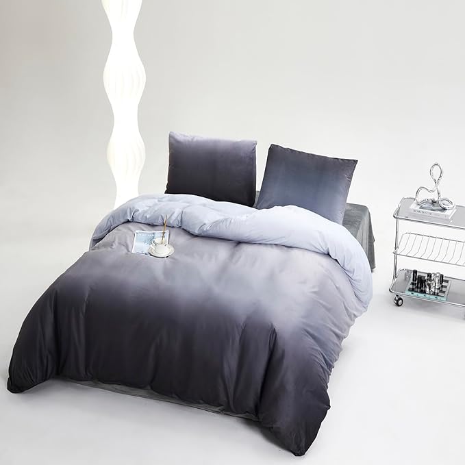 Wellboo Grey Gradient Comforter Sets California King Silver Grey Velvet Bedding Comforters Cal King Modern Plain White and Dark Grey Flannel Quilts Gray Comforters Micromink Sherpa Fuzzy Plush Bed