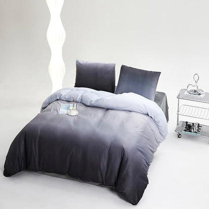 Wellboo Grey Gradient Comforter Sets Queen Silver Grey Velvet Bedding Comforters Modern Plain White and Dark Grey Flannel Quilts Farmhouse Abstract Art Gray Comforters Micromink Sherpa Fuzzy Plush Bed