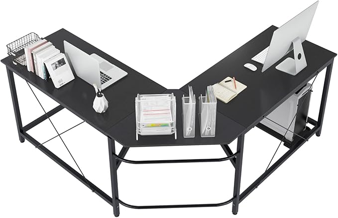 sogesfurniture Large L-Shaped Computer Office Desk, 59" Corner Gaming Desk Workstation Desk PC Laptop Office Home Desk L Desk, Black