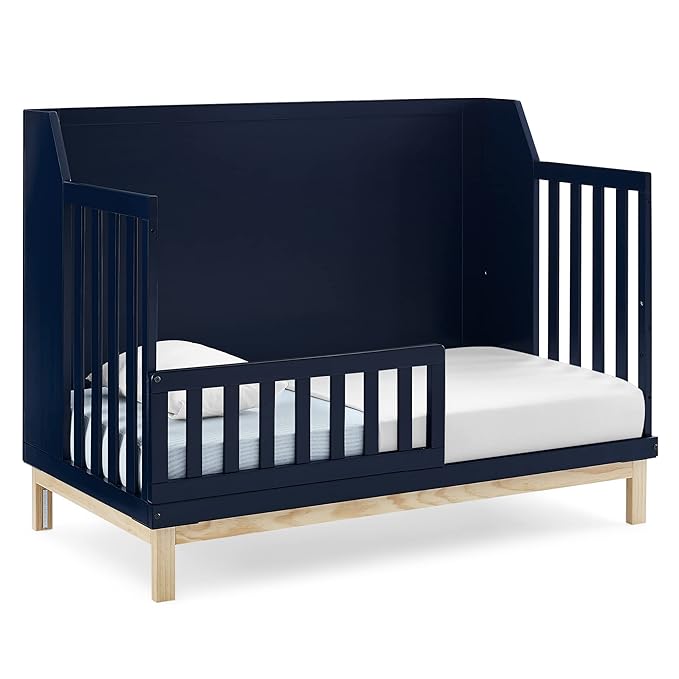 Delta Children babyGap Oxford 6-in-1 Convertible Crib + Brannan Bear Bookcase with Bins + Brannan Bear Wall Shelf with 4 Hooks, Navy/Natural (Bundle)