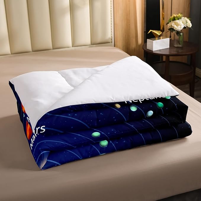 Erosebridal Kids Outer Space Comforter Set, Boys Starry Sky Galaxy Duvet Sets Full Size Planet Space Down Comforter for Girls Teens Adult Bedroom Decor, Solar System Cosmos Bedding Set, Blue Purple