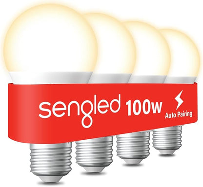 Sengled Alexa Light Bulbs, 100W Equivalent, S1 Auto Pairing with Alexa Devices, Smart Light Bulb that Work with Alexa, Bluetooth Mesh Smart Home Lighting, ‎Warm Light Bulbs, No Hub Required, 4-Pack,