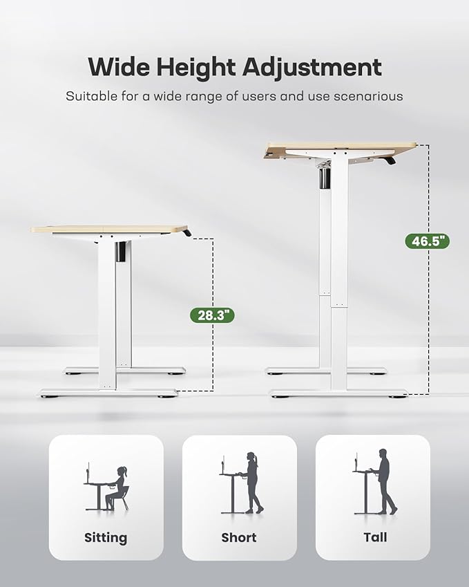 Marsail Electric Standing Desk, 48 * 24 Inch Height Adjustable Sit Stand up Desk with 3 Memory Preset, Headphone Hook Computer Desk Workstation for Home Office, Treadmill Pad