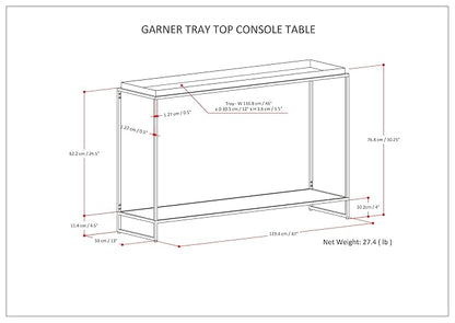 SIMPLIHOME Garner 47 inch Wide Metal Tray Top Console Sofa Entryway Table in Black, for the Living Room, Entryway and Bedroom