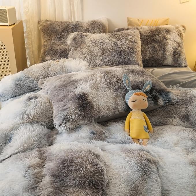 Faux Fur Kids Girls TD Black Comforter Sets King - 3PC Bed Set Warm Comfortable Soft Plush Flannel Velvet Fluffy Fuzzy Bedding（Comforter x 1 Pillowcases x 2）