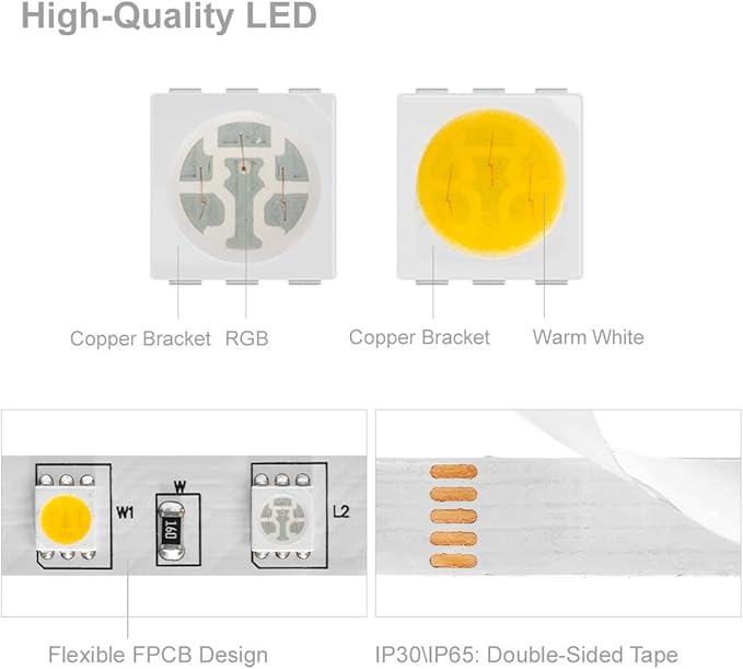 BTF-LIGHTING 5050 RGBW RGB+Warm White(2700K-3000K) 150RGB+150White LED Tape Light 5m 16.4ft 60LED/m Multi-Colored IP30 10mm Width FPCB DC12V for Bedroom Home Decoration(No Adapter or Controller)