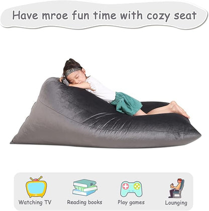 Stuffed Animal Storage Bean Bag Chair for Kids and Adults, Stuffed Animal Bean Bag Storage, Luxury Velvet Stuffie Seat - COVER ONLY(Dark Grey 200L/52 Gal)