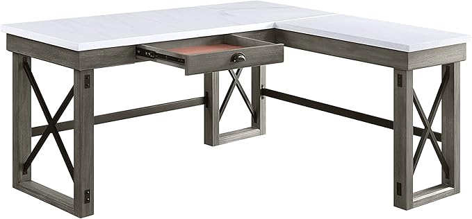 NicBex Laik-DW-00059-DX Desks, 67" W x 55" D x 30" H, White+Gray