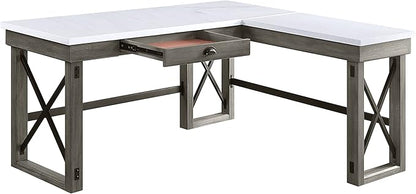 NicBex Laik-DW-00059-DX Desks, 67" W x 55" D x 30" H, White+Gray