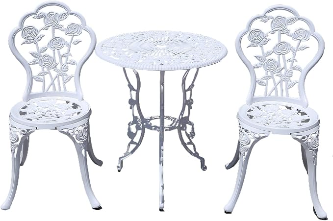KAILI Outdoor Furniture Bistro Set with Rose Pattern 1 Table 2 Chairs for Garden Patio Porch (Rose-White)