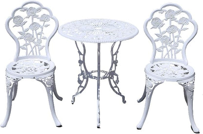 KAILI Outdoor Furniture Bistro Set with Rose Pattern 1 Table 2 Chairs for Garden Patio Porch (Rose-White)